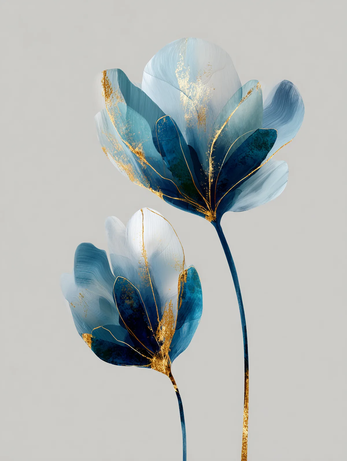 Twee abstracte botanische vormen die minimalistisch naast elkaar omhoog groeien