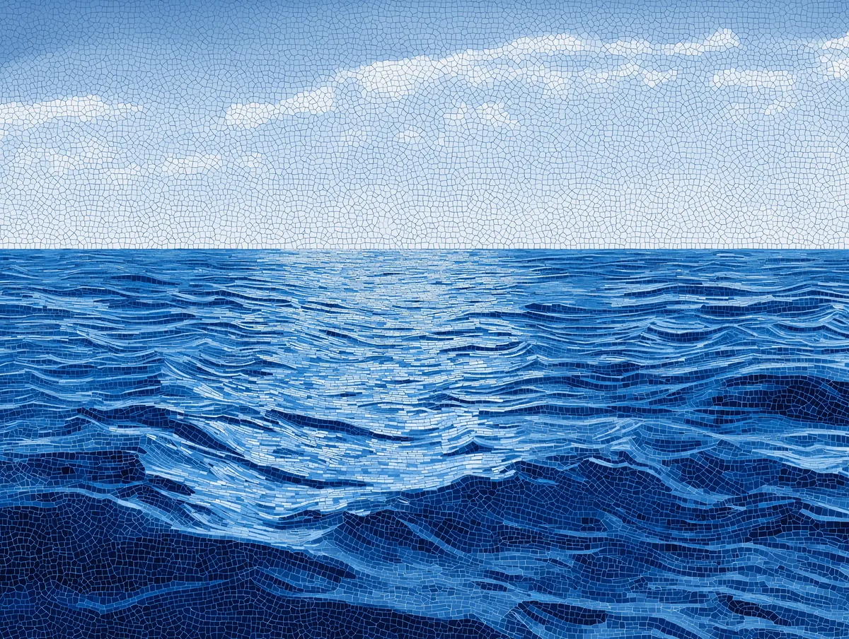 Minimalistisch mozaïek van een blauwe oceaan in rustige, egale vlakken